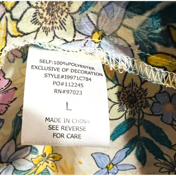 Floral Swim Cover-Up Elastic Waist Adj Tie Lightweight Size Large Polyester - Picture 3 of 4